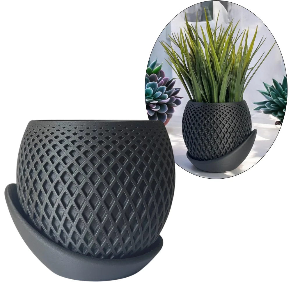 Shatterproof 16cm Matte Black Satin Modern Flower Pot KAJAWIS