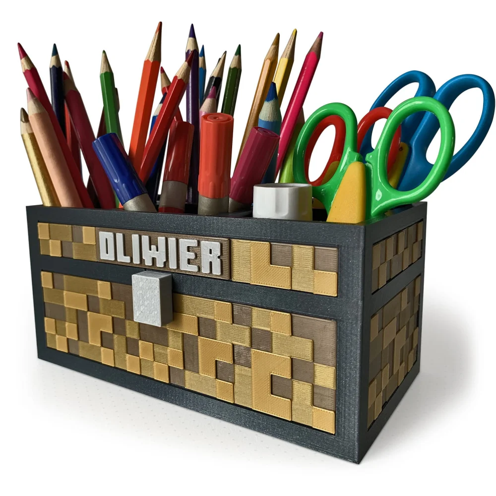 Minecraft-Style Personalized Desk Organizer Crayon Holder